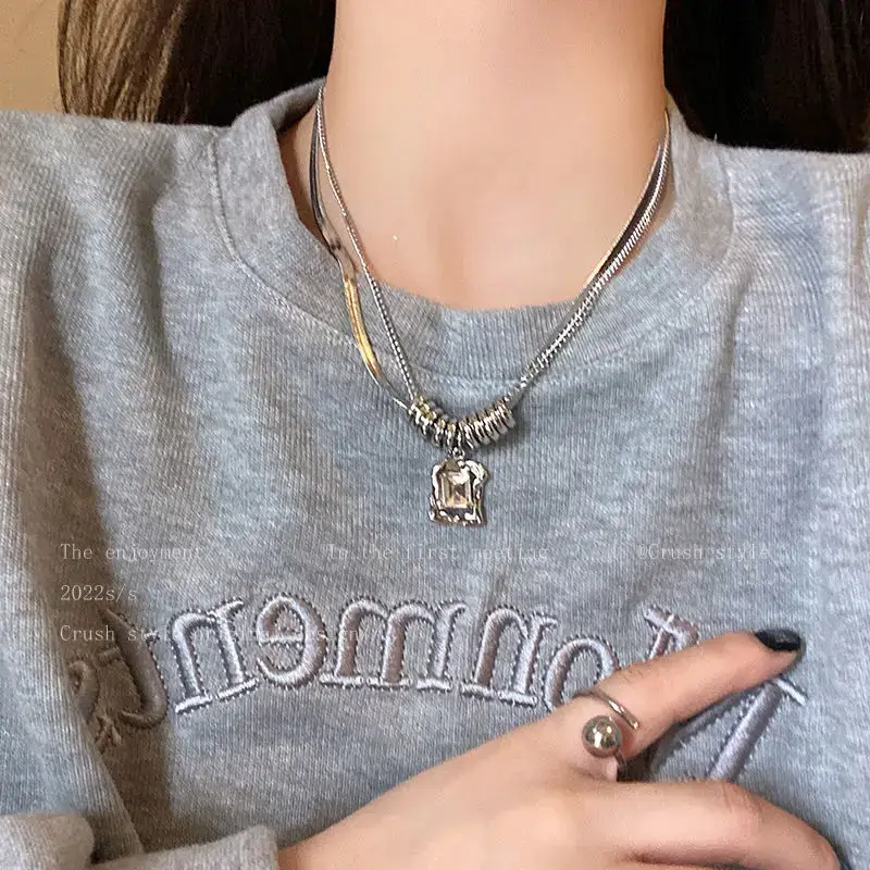 Hip Hop Square Zircon Necklace Women Winter 2022 - Image 2