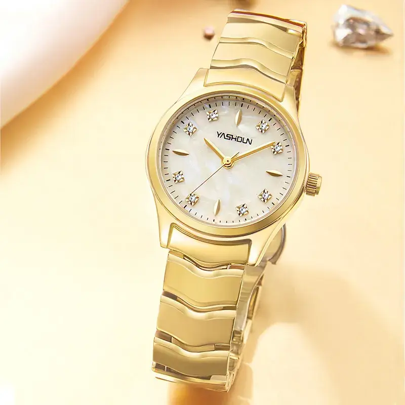 Women's Gold Steel Belt Quartz Watch for Students Fashion - Image 4