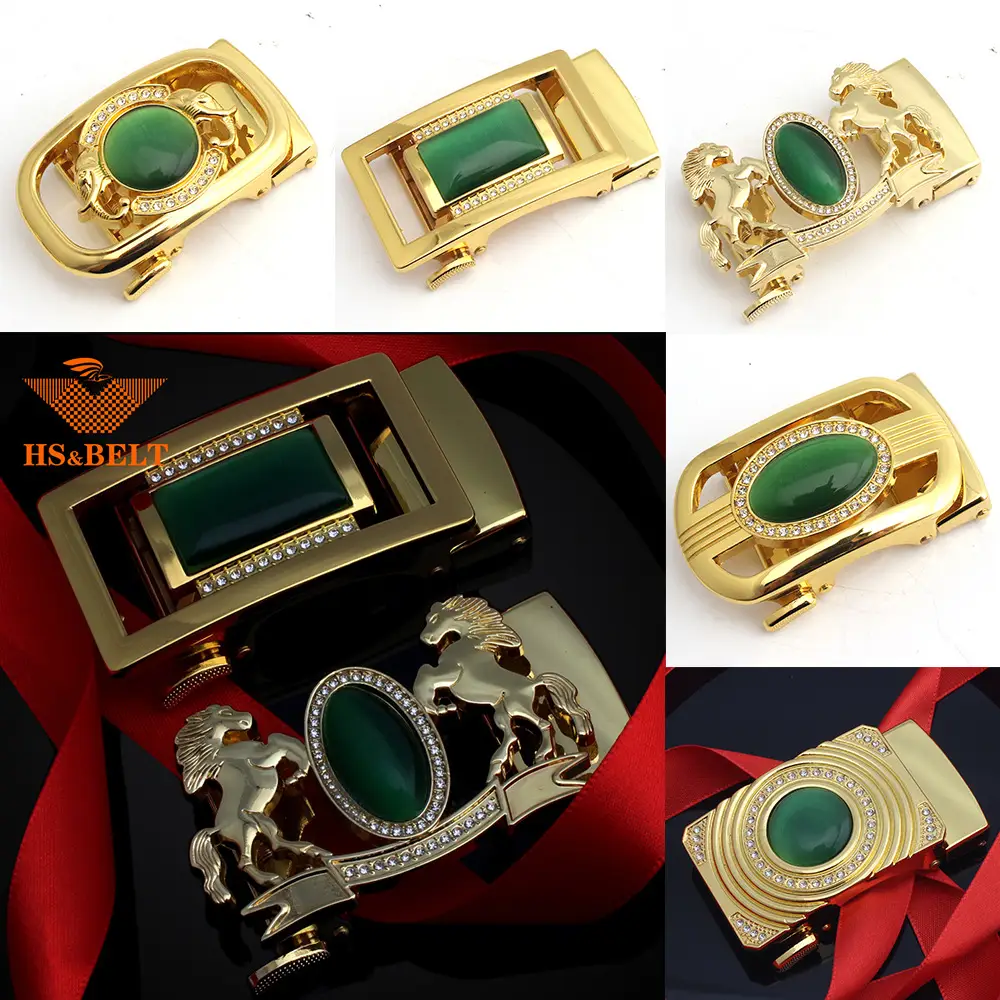 Men's Automatic Buckle Belt with Jade & Diamond Design