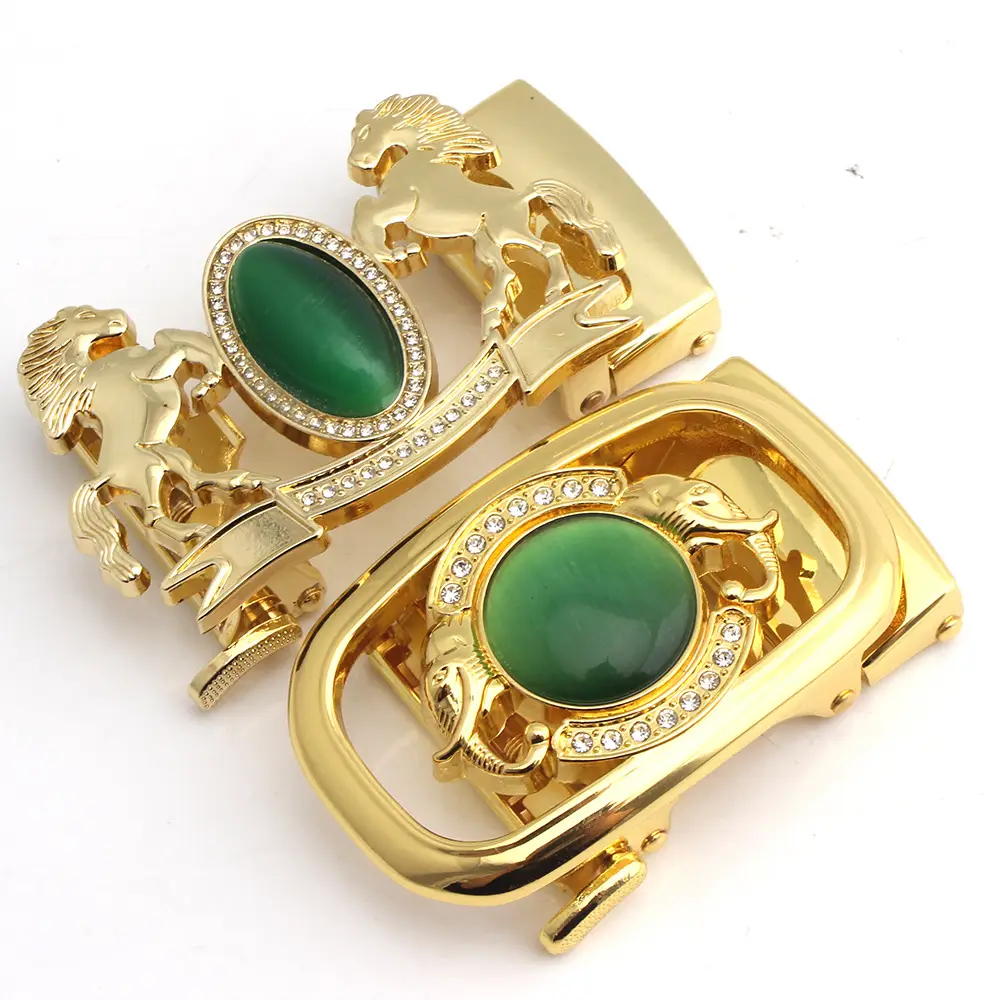 Men's Automatic Buckle Belt with Jade & Diamond Design