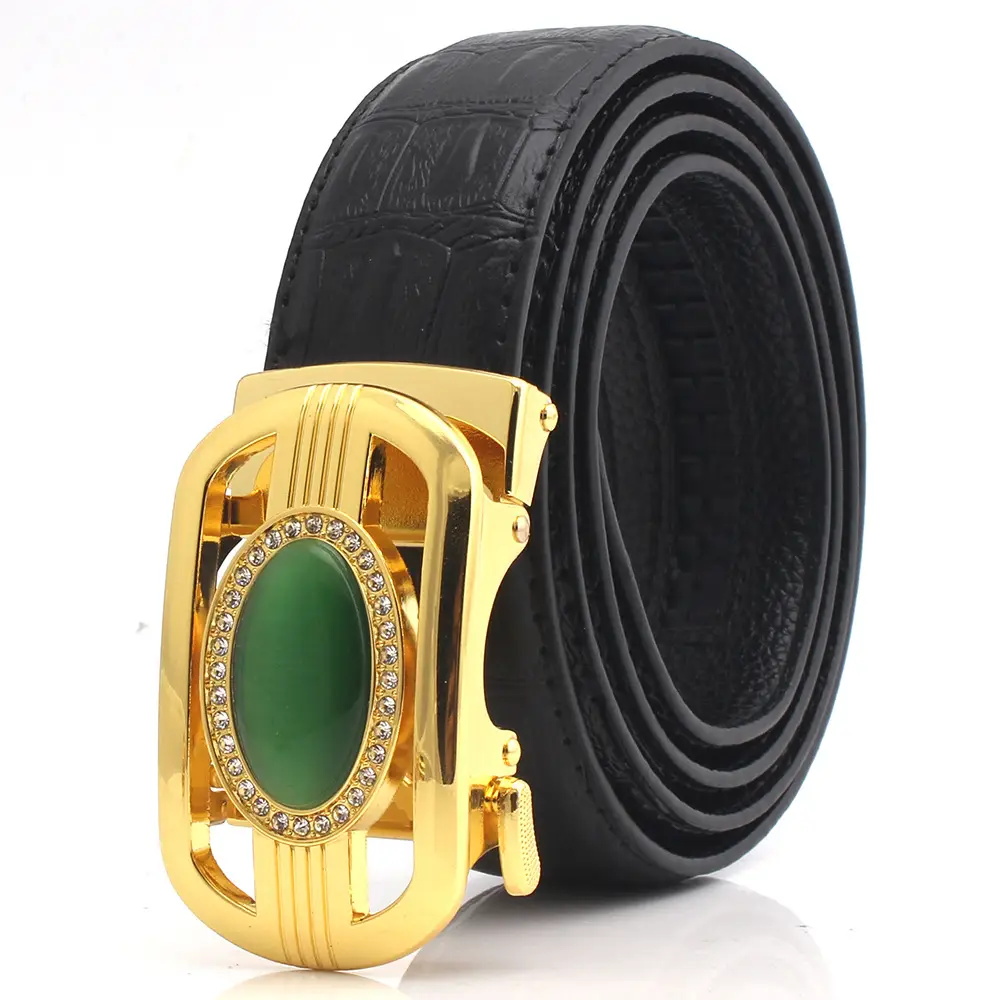 Men's Automatic Buckle Belt with Jade & Diamond Design