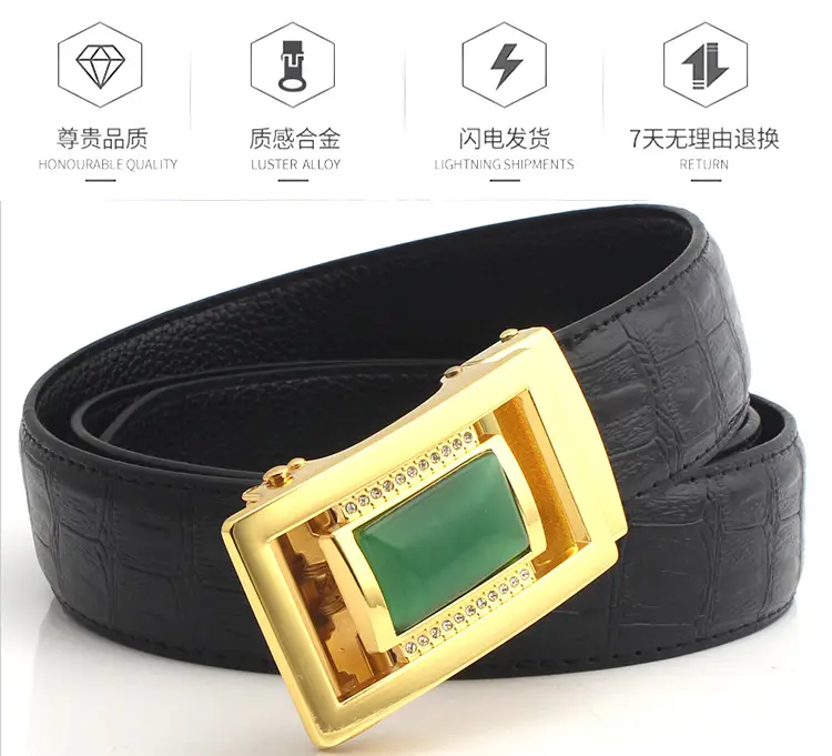 Men's Automatic Buckle Belt with Jade & Diamond Design — feature 3