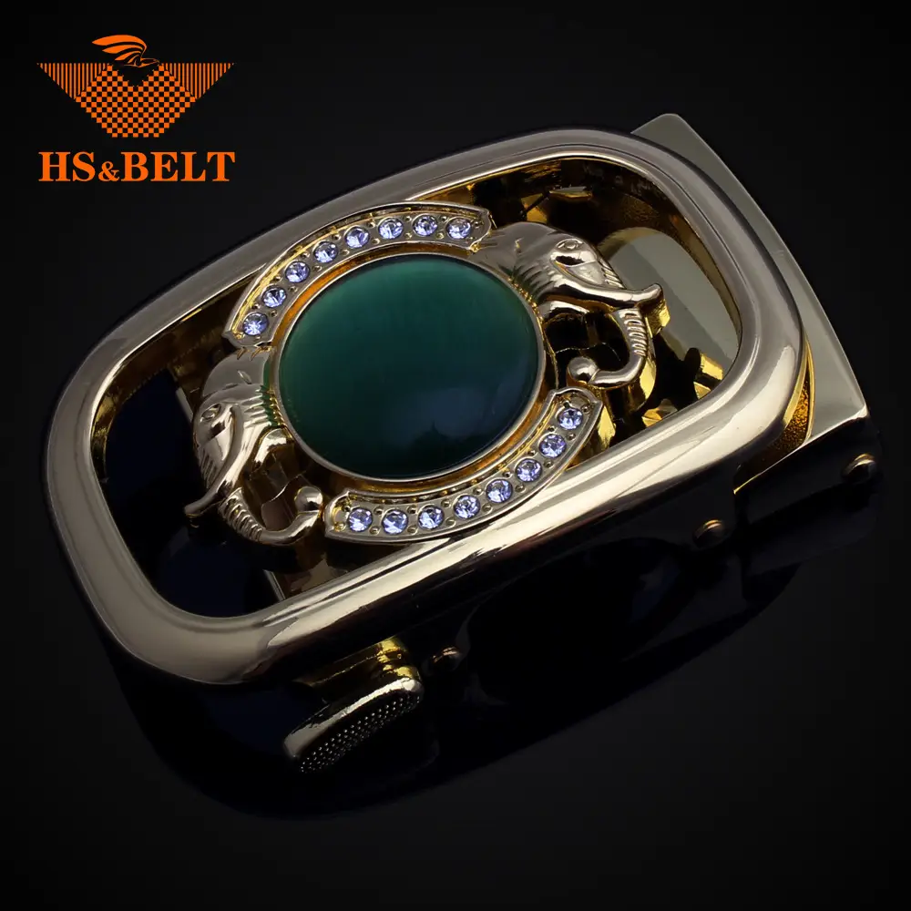 Men's Automatic Buckle Belt with Jade & Diamond Design