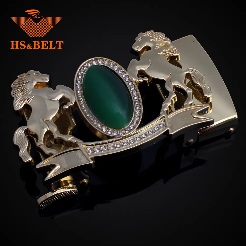 Men's Automatic Buckle Belt with Jade & Diamond Design