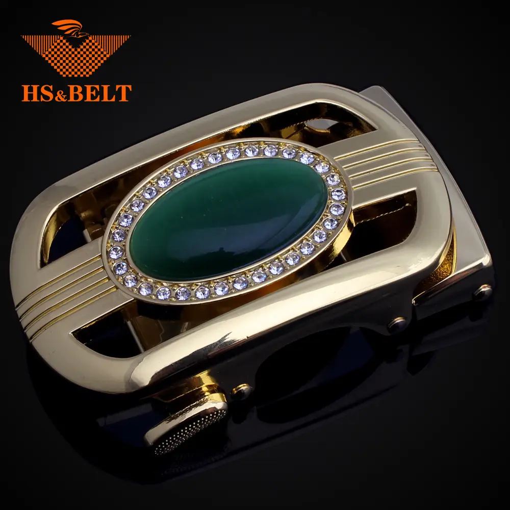 Men's Automatic Buckle Belt with Jade & Diamond Design