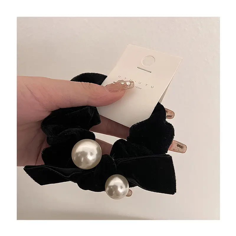 French Retro Velvet Pearl Hair Ring Women's 2022 - Image 6