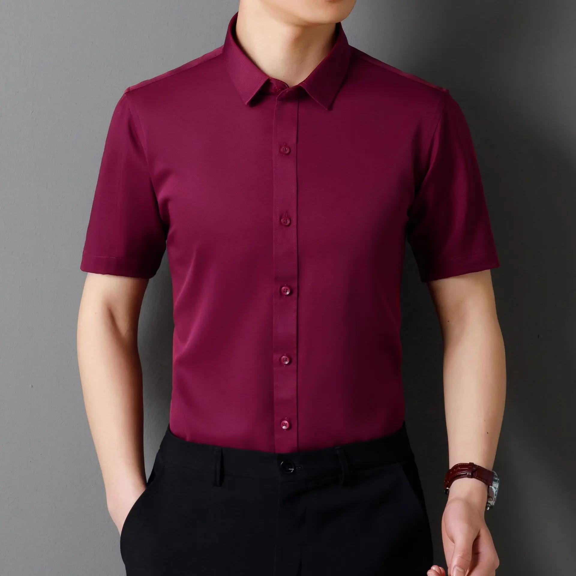 Men's Blue Four-Way Stretch Shirt Spring Business Casual