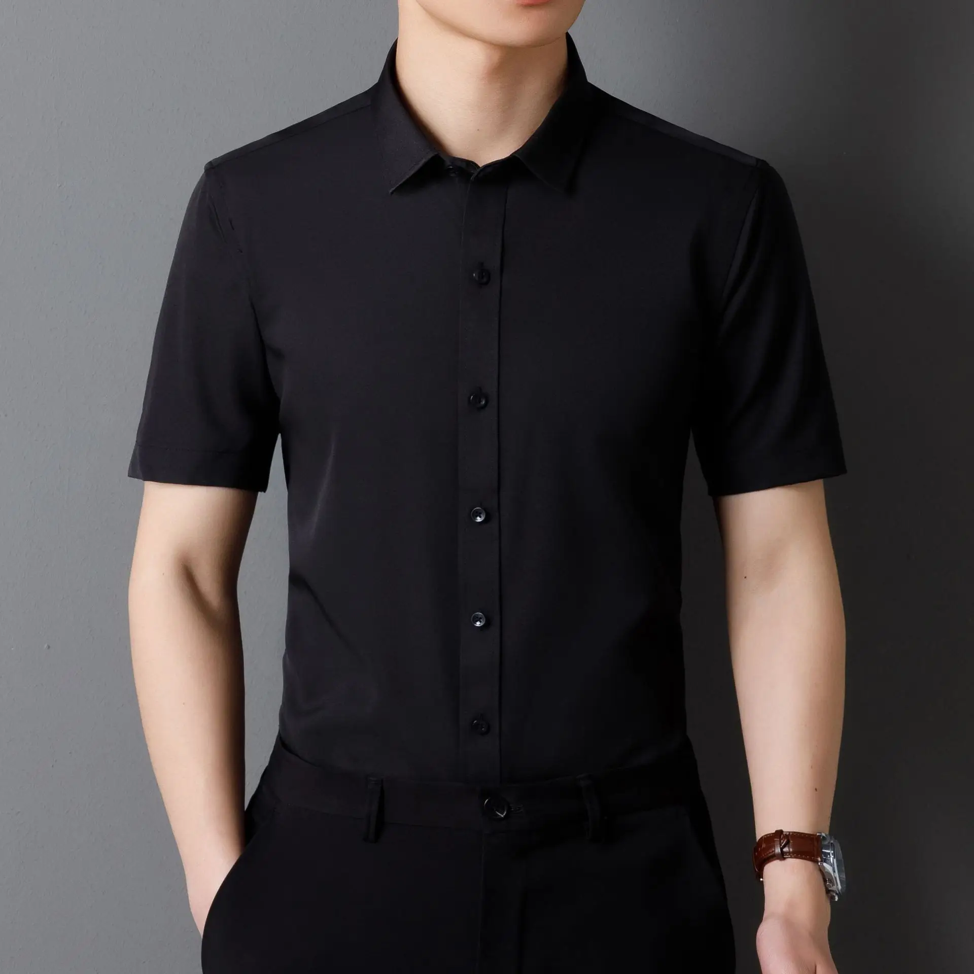 Men's Blue Four-Way Stretch Shirt Spring Business Casual
