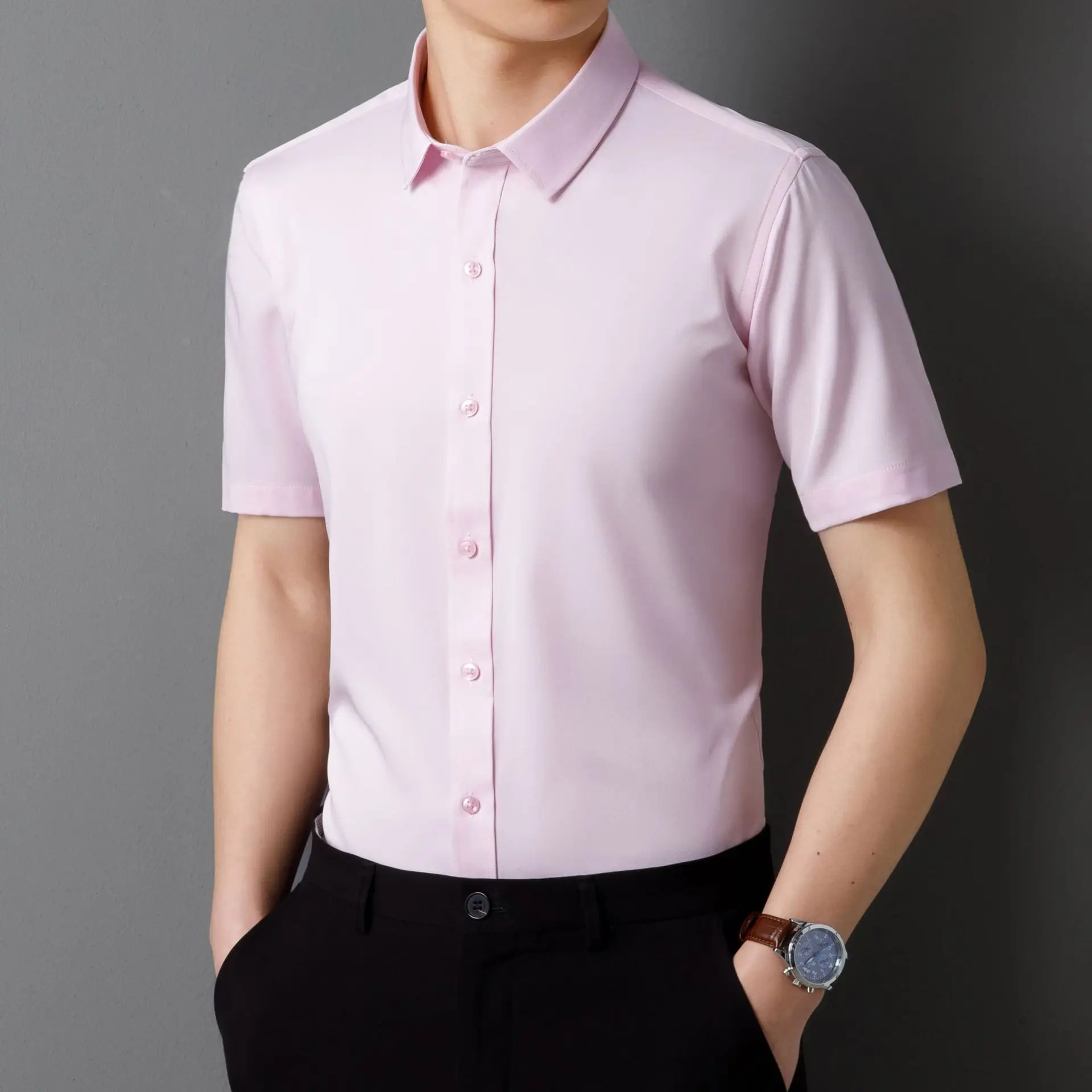 Men's Blue Four-Way Stretch Shirt Spring Business Casual