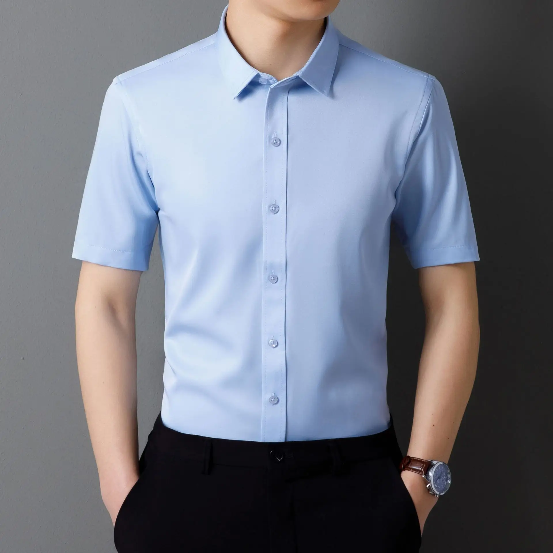 Men's Blue Four-Way Stretch Shirt Spring Business Casual