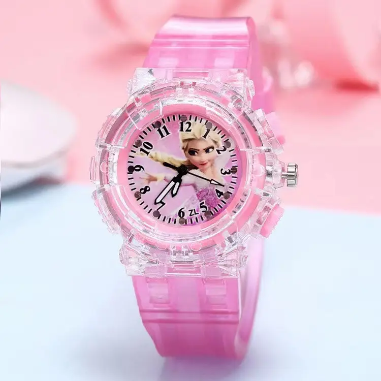 Ready Stock Children's Luminous Watch Princess Su Princess Aisha Colorful Flashing Light Girl Gift Watch