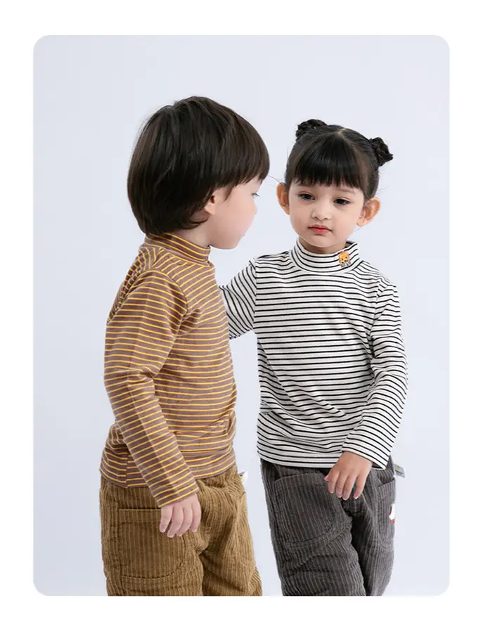 Children Velvet T-shirt Striped Collar All Season - Image 22