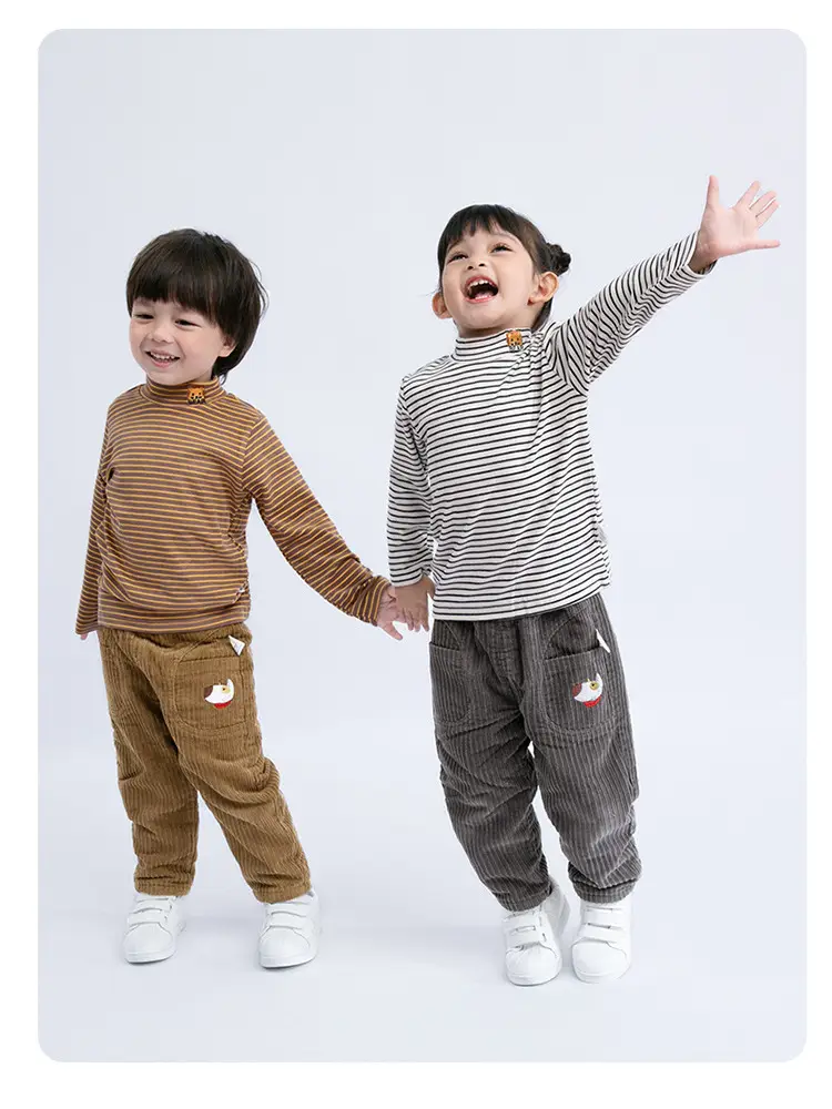 Children Velvet T-shirt Striped Collar All Season - Image 23