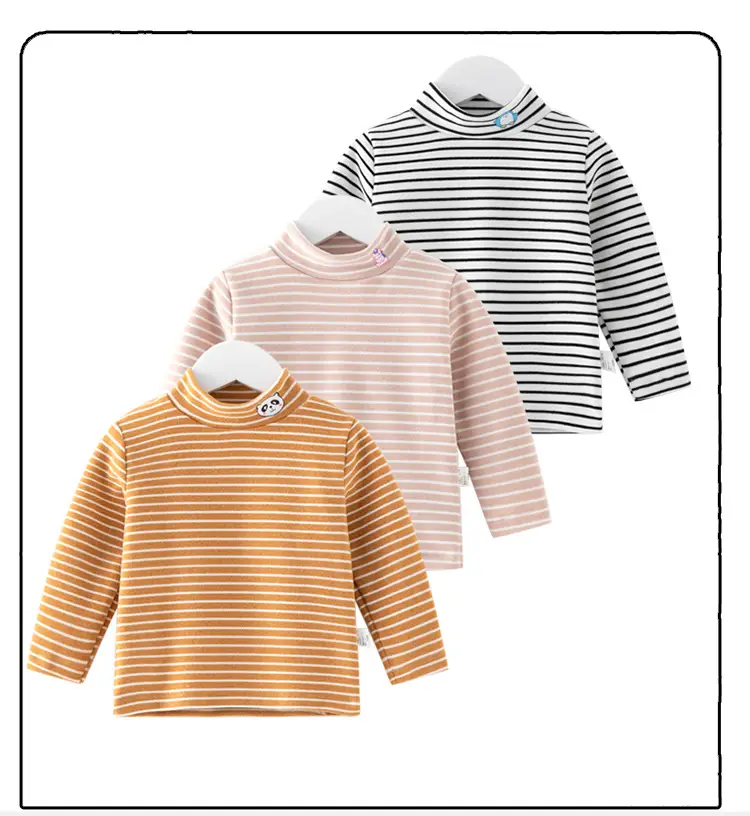 Children Velvet T-shirt Striped Collar All Season — feature 2