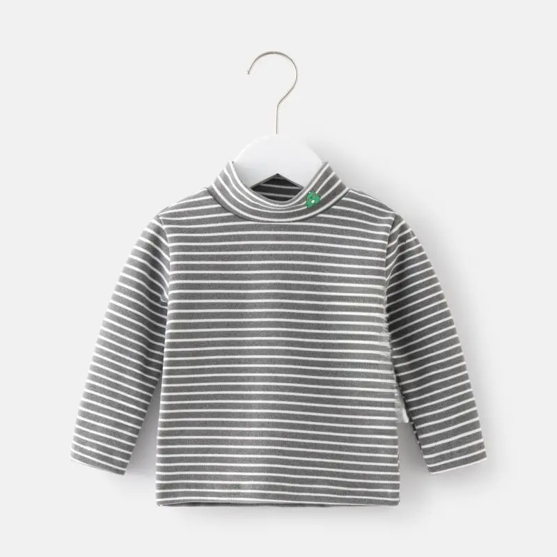 Children Velvet T-shirt Striped Collar All Season - Image 9