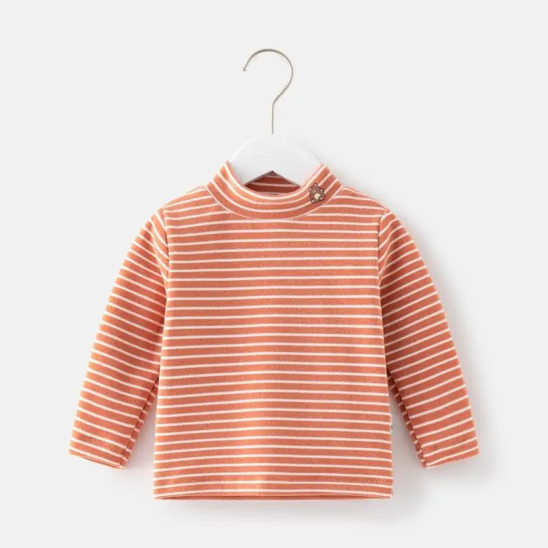 Children Velvet T-shirt Striped Collar All Season - Image 2