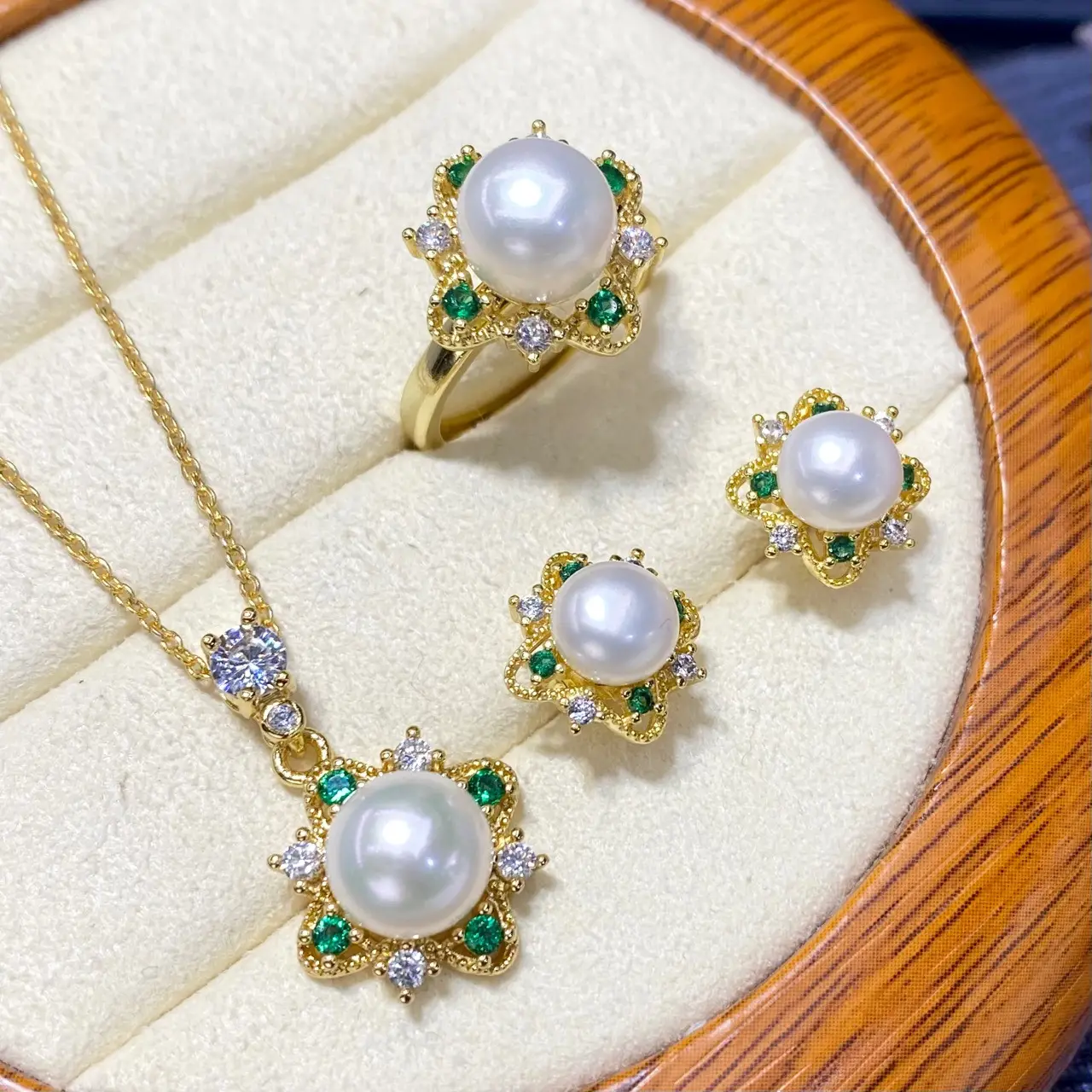 2025 Freshwater Pearl Pendant Ring Earrings Set - Image 3
