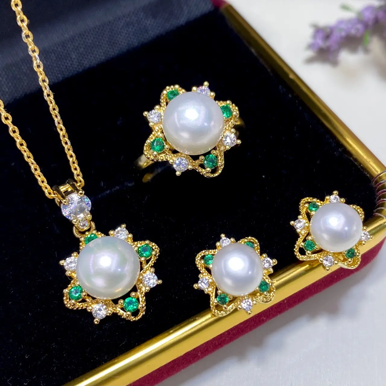 2025 Freshwater Pearl Pendant Ring Earrings Set — feature 6