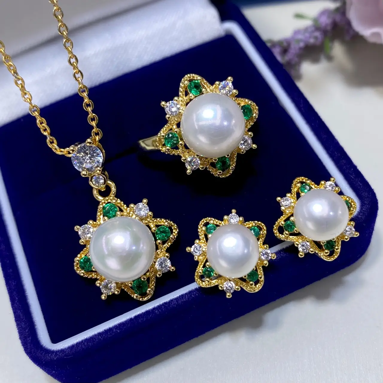 2025 Freshwater Pearl Pendant Ring Earrings Set — feature 8