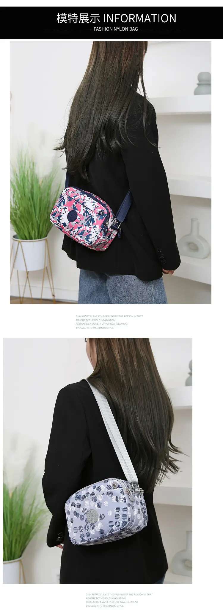 Waterproof Printed Women's Shoulder Bag Black White Yellow — feature 11