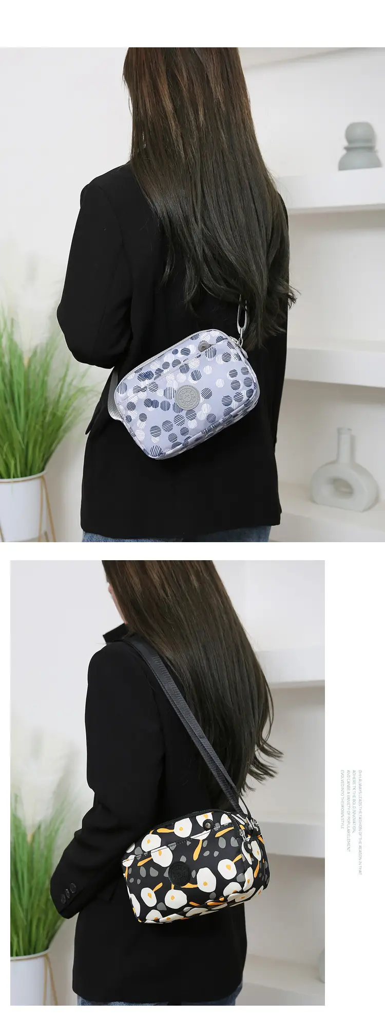 Waterproof Printed Women's Shoulder Bag Black White Yellow — feature 12