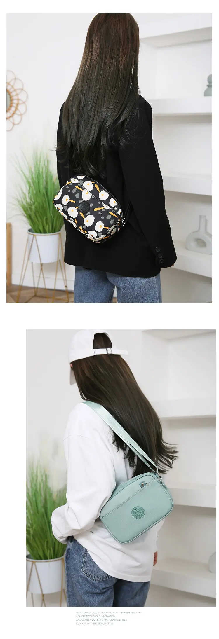 Waterproof Printed Women's Shoulder Bag Black White Yellow — feature 13