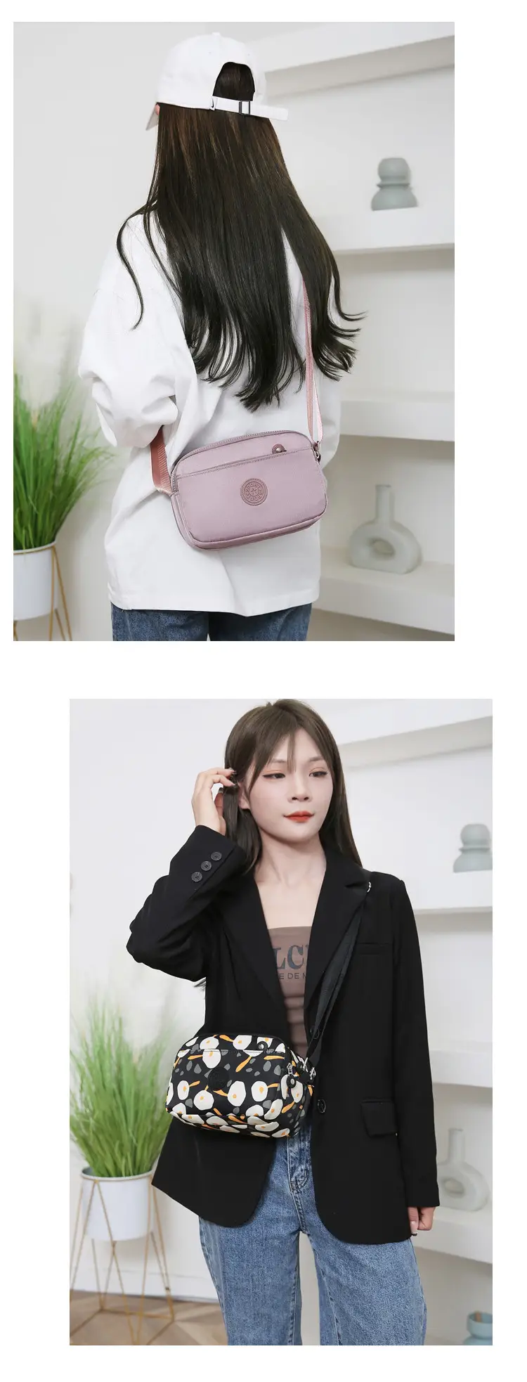 Waterproof Printed Women's Shoulder Bag Black White Yellow — feature 14
