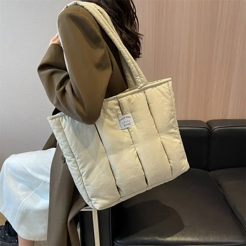 Women's Orange Quilted Tote Bag for Autumn Winter Commute - Image 5