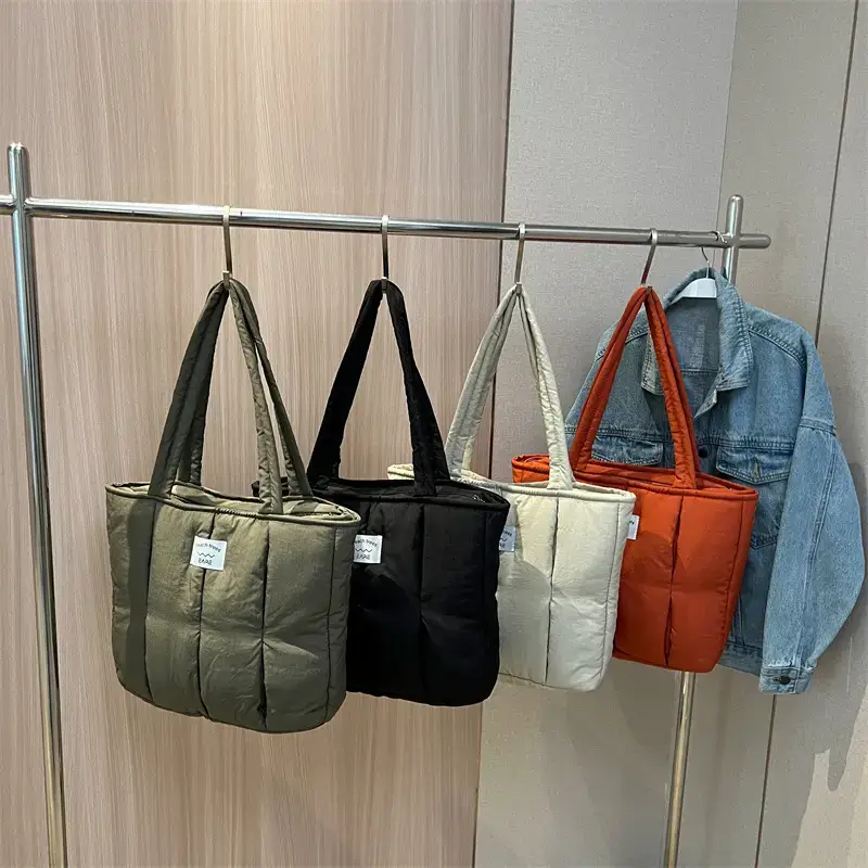 Women's Orange Quilted Tote Bag for Autumn Winter Commute - Image 8