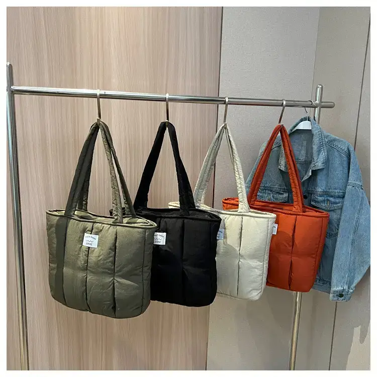 Women's Orange Quilted Tote Bag for Autumn Winter Commute — feature 10