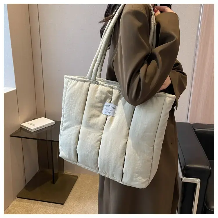Women's Orange Quilted Tote Bag for Autumn Winter Commute — feature 11