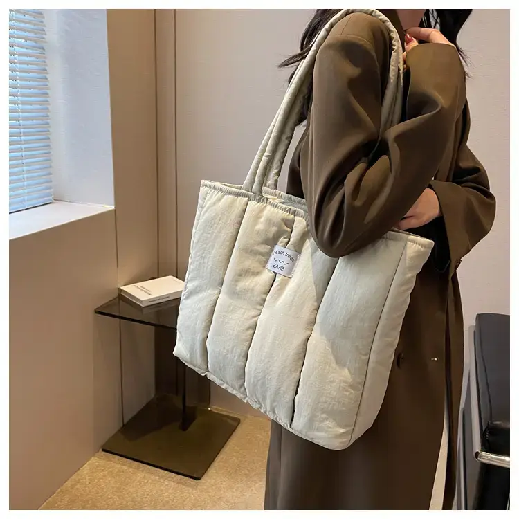 Women's Orange Quilted Tote Bag for Autumn Winter Commute — feature 12