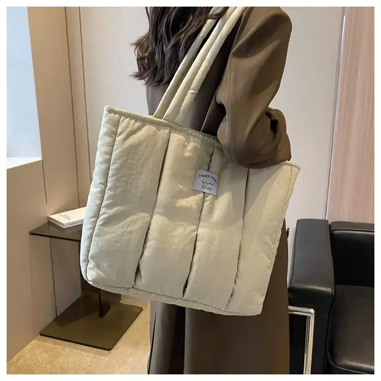 Women's Orange Quilted Tote Bag for Autumn Winter Commute — feature 13