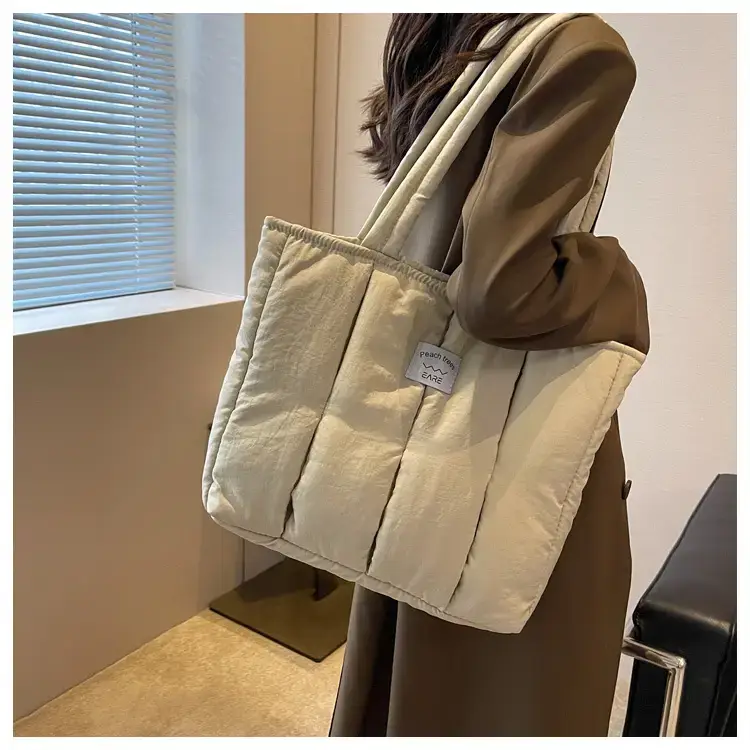 Women's Orange Quilted Tote Bag for Autumn Winter Commute — feature 14