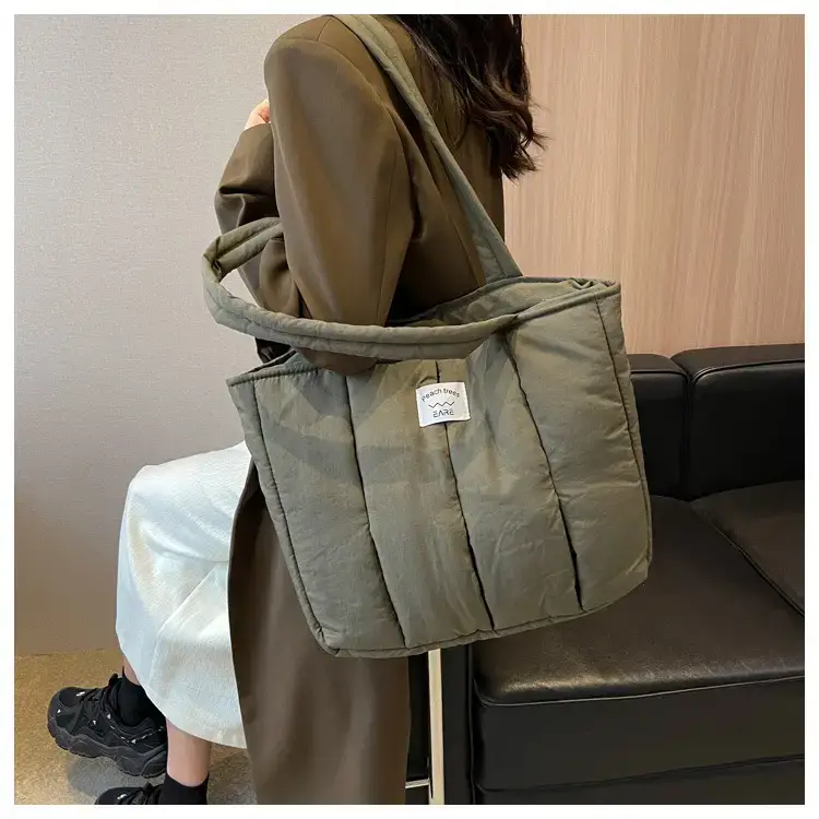Women's Orange Quilted Tote Bag for Autumn Winter Commute — feature 15