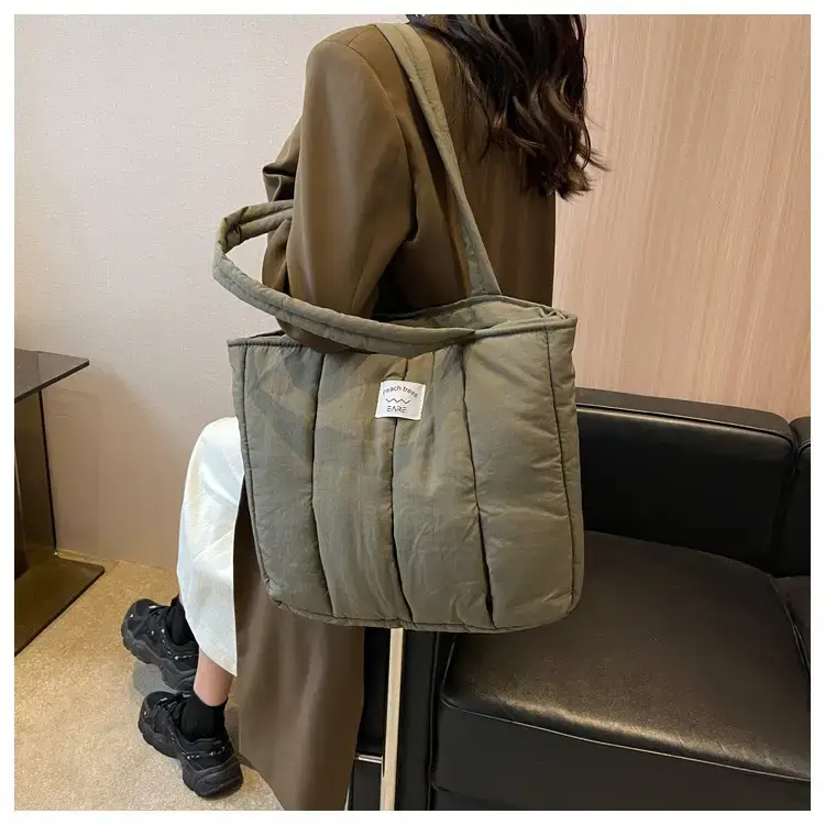 Women's Orange Quilted Tote Bag for Autumn Winter Commute — feature 16