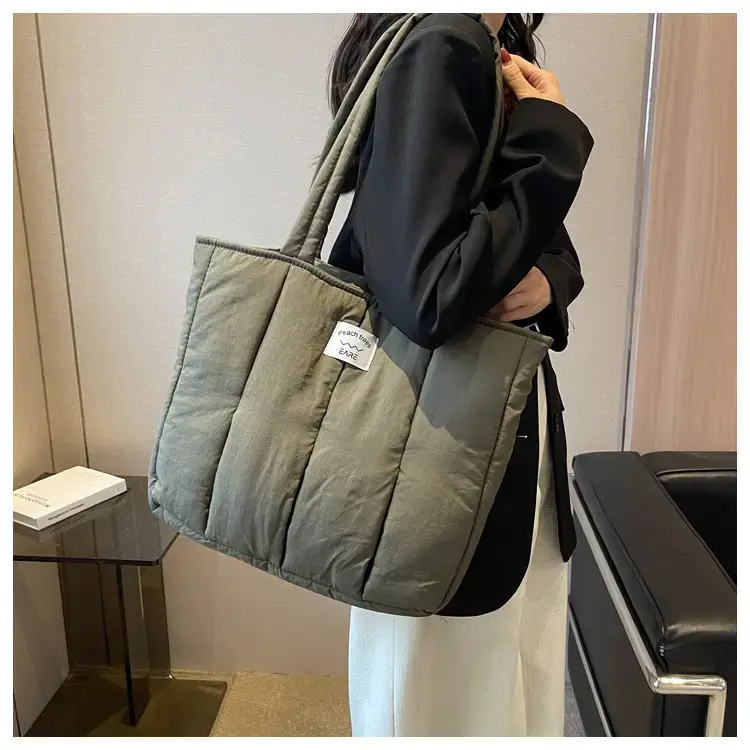Women's Orange Quilted Tote Bag for Autumn Winter Commute — feature 17