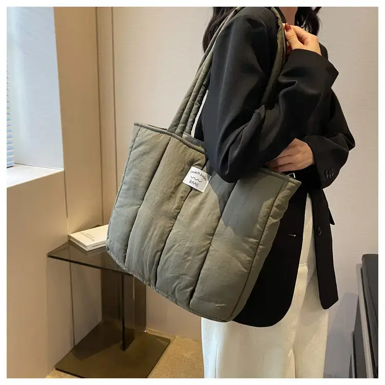 Women's Orange Quilted Tote Bag for Autumn Winter Commute — feature 18