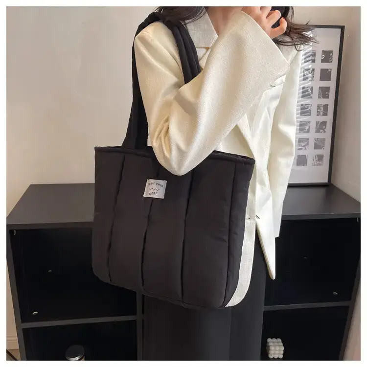 Women's Orange Quilted Tote Bag for Autumn Winter Commute — feature 19