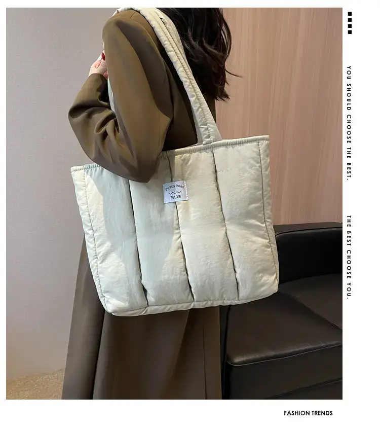 Women's Orange Quilted Tote Bag for Autumn Winter Commute — feature 2