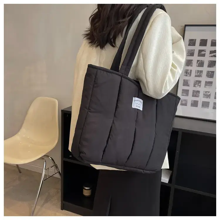 Women's Orange Quilted Tote Bag for Autumn Winter Commute — feature 22