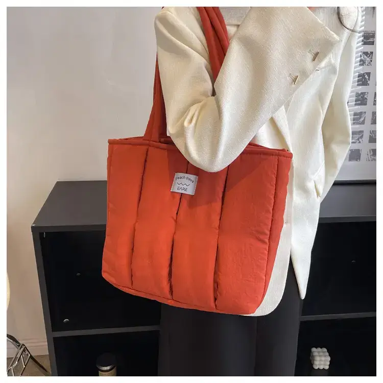 Women's Orange Quilted Tote Bag for Autumn Winter Commute — feature 23