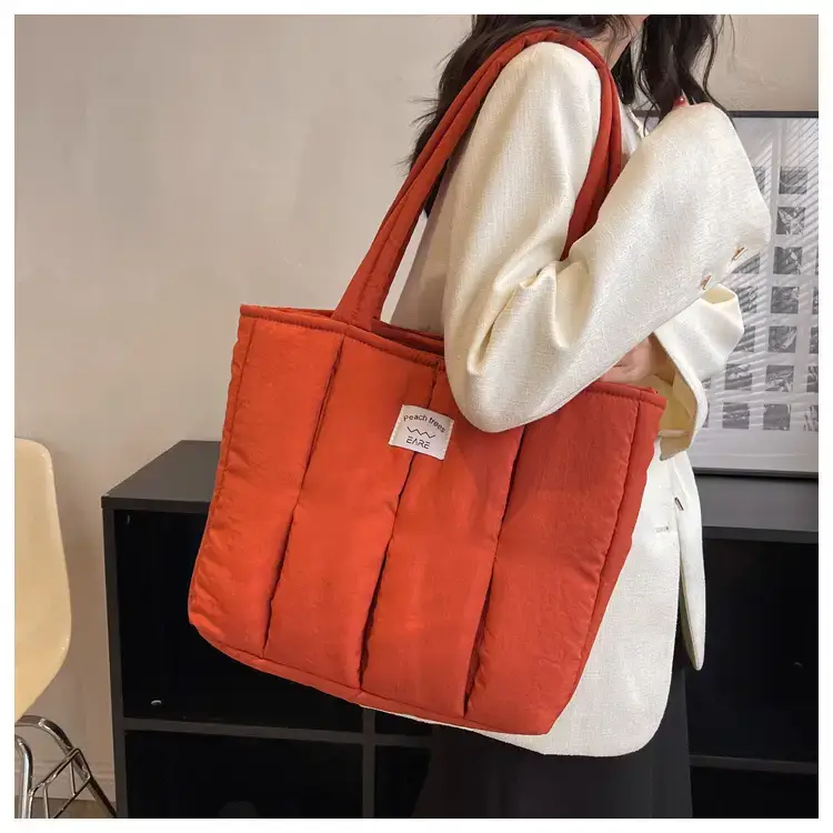 Women's Orange Quilted Tote Bag for Autumn Winter Commute — feature 25