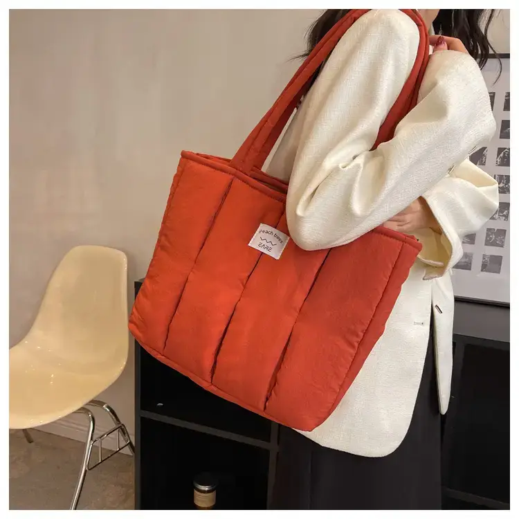 Women's Orange Quilted Tote Bag for Autumn Winter Commute — feature 26