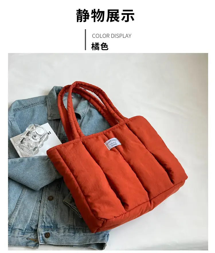 Women's Orange Quilted Tote Bag for Autumn Winter Commute — feature 27