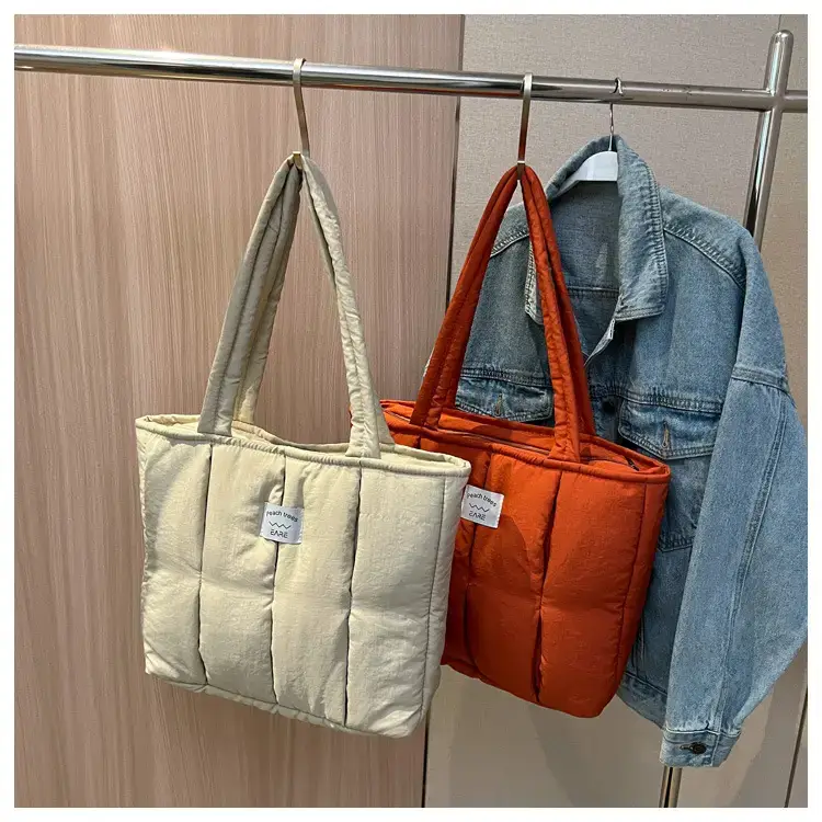 Women's Orange Quilted Tote Bag for Autumn Winter Commute — feature 33