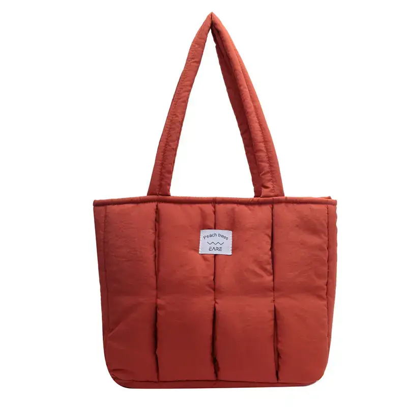 Women's Orange Quilted Tote Bag for Autumn Winter Commute - Image 2
