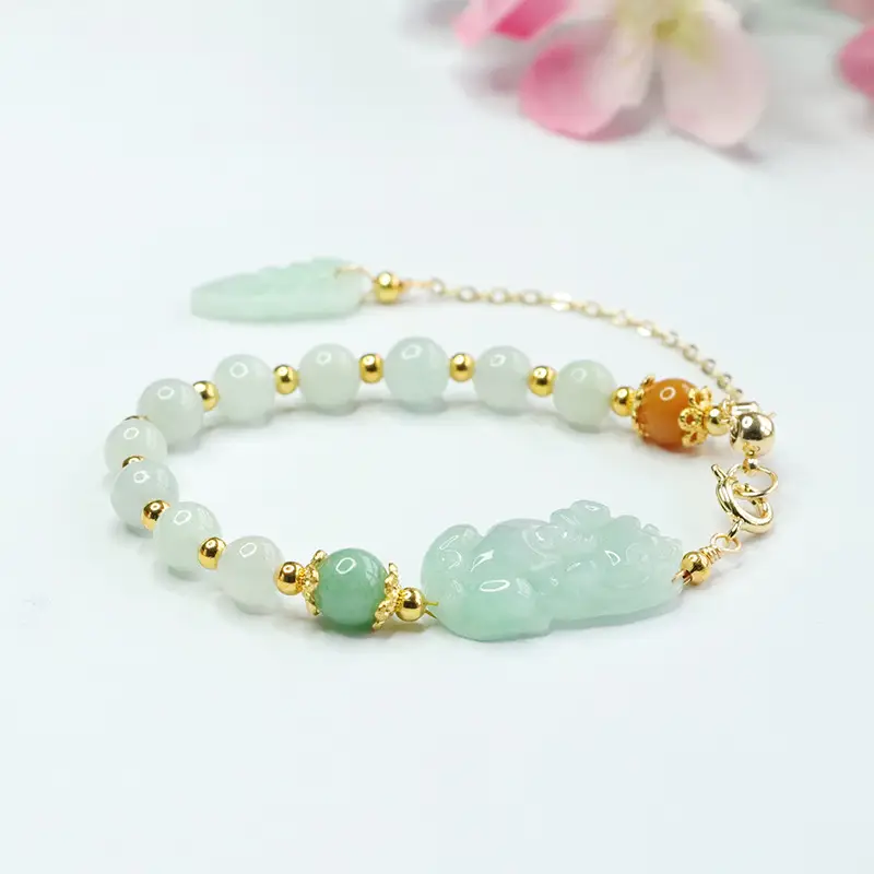 Guan Yu Jade Pixiu Bracelet Green White Wholesale