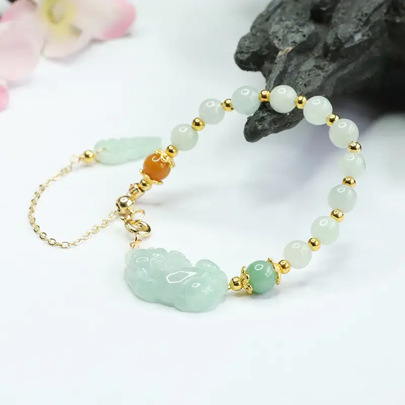 Guan Yu Jade Pixiu Bracelet Green White Wholesale