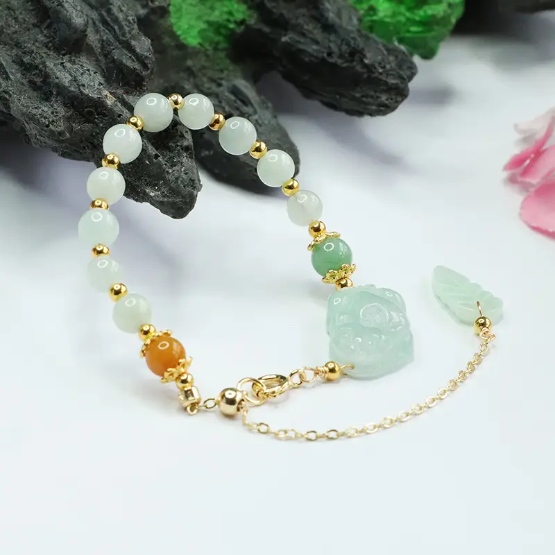 Guan Yu Jade Pixiu Bracelet Green White Wholesale